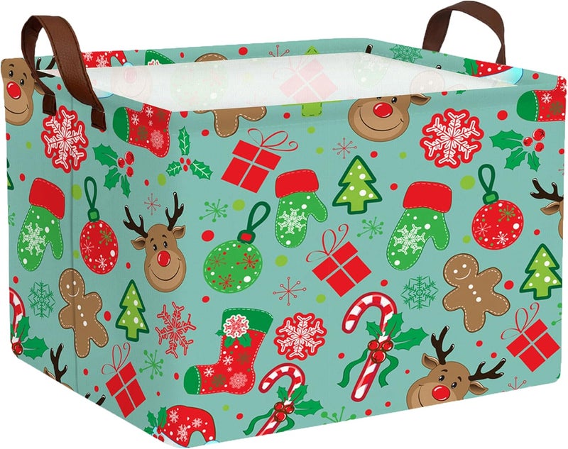 BOOHIT Large Christmas Gifts Empty Baskets Kids Collapsible Holiday Storage Bin with Handle (Deer Head Red Socks Hat) - Image 1